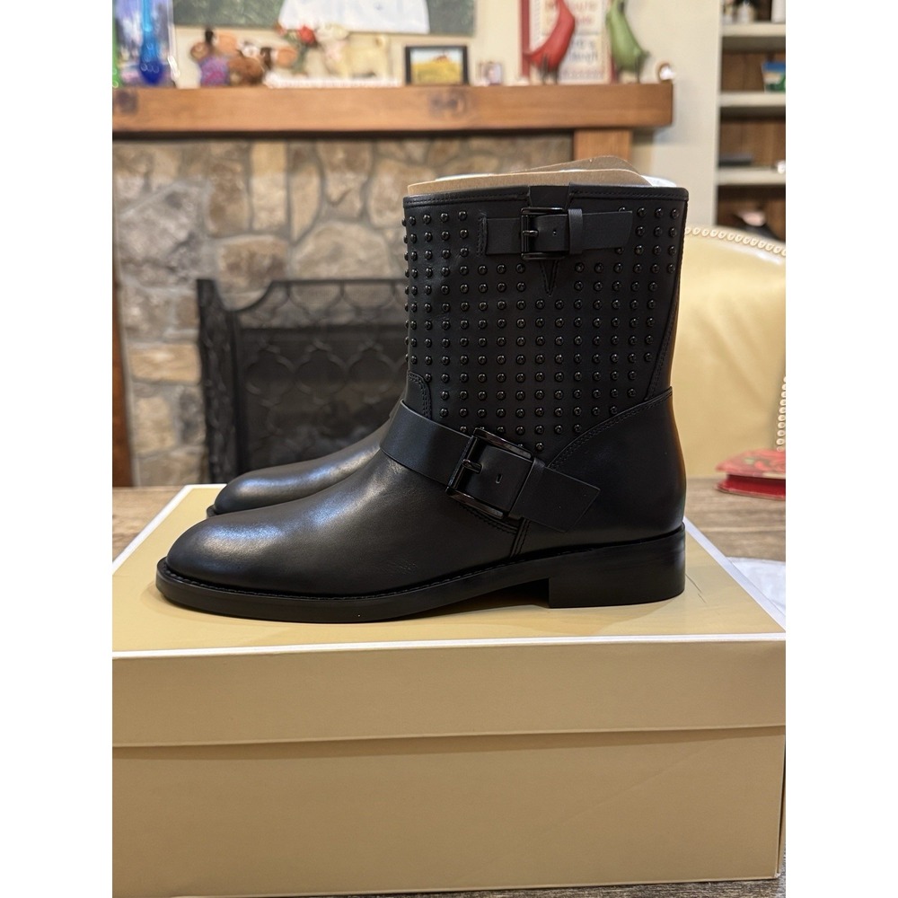 Michael Kors Reeves Studded Leather Moto Bootie size 6.5 Buckle - Picture 2 of 11